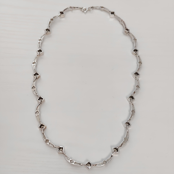 Vintage Marsala Sterling Silver Bib Necklace with Marcasite and CZ's 16 inch - Picture 4 of 13